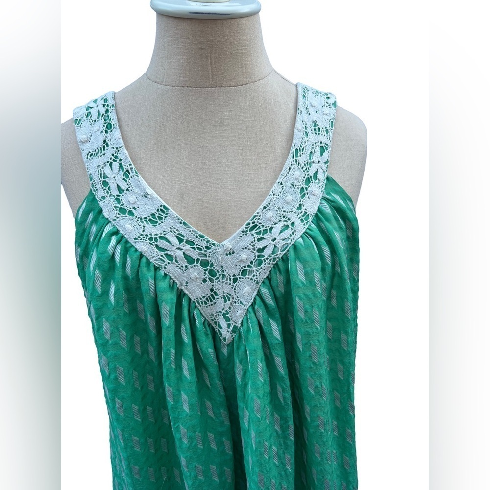 Vintage Helen Wang Silk Green and White Lace Dress Size 4 - Picture 3 of 9